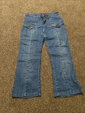 Classic Blue Wide-Leg Flare Jeans with Front Flap Pockets